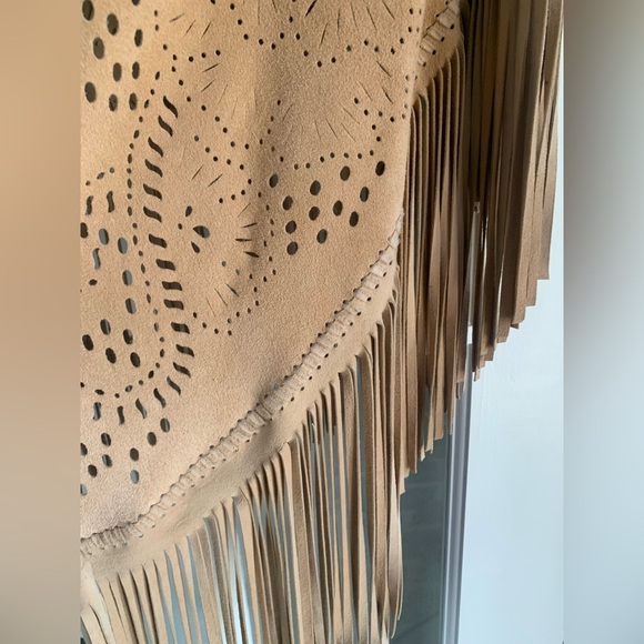 Beige Tan Fringe Suede like Shawl Wrap - Picture 9 of 12